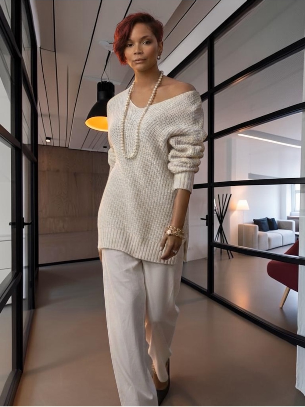 Women’s Cream Off-Shoulder Knit Sweater☑️